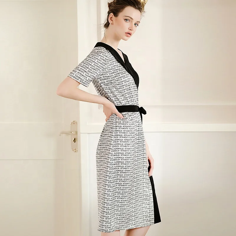letter prints satin Career Dresses women clothing for daily wear L038