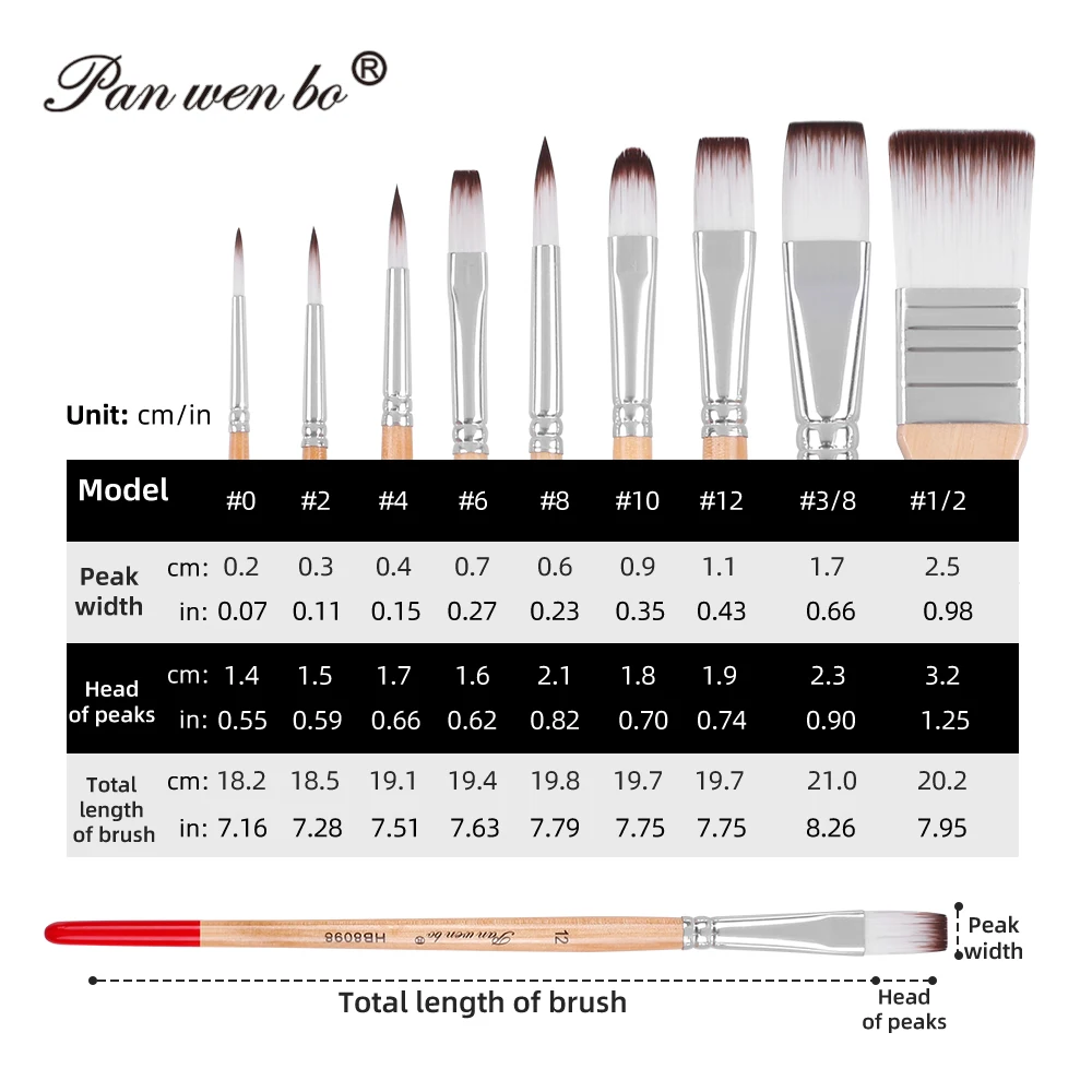 Panwenbo Good Quality 9pcs Art Paint Brushes Wooden Handle Nylon Hair Acrylic Watercolor Painting Brush for Students Artist