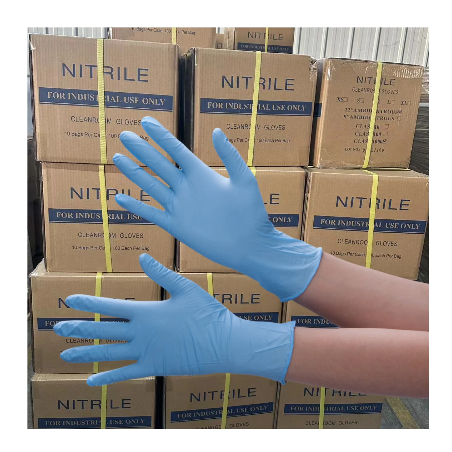 4mil non-slip fngertip texture powder free clean room 12 inch length blue nursing home work ROHS nitrile glove