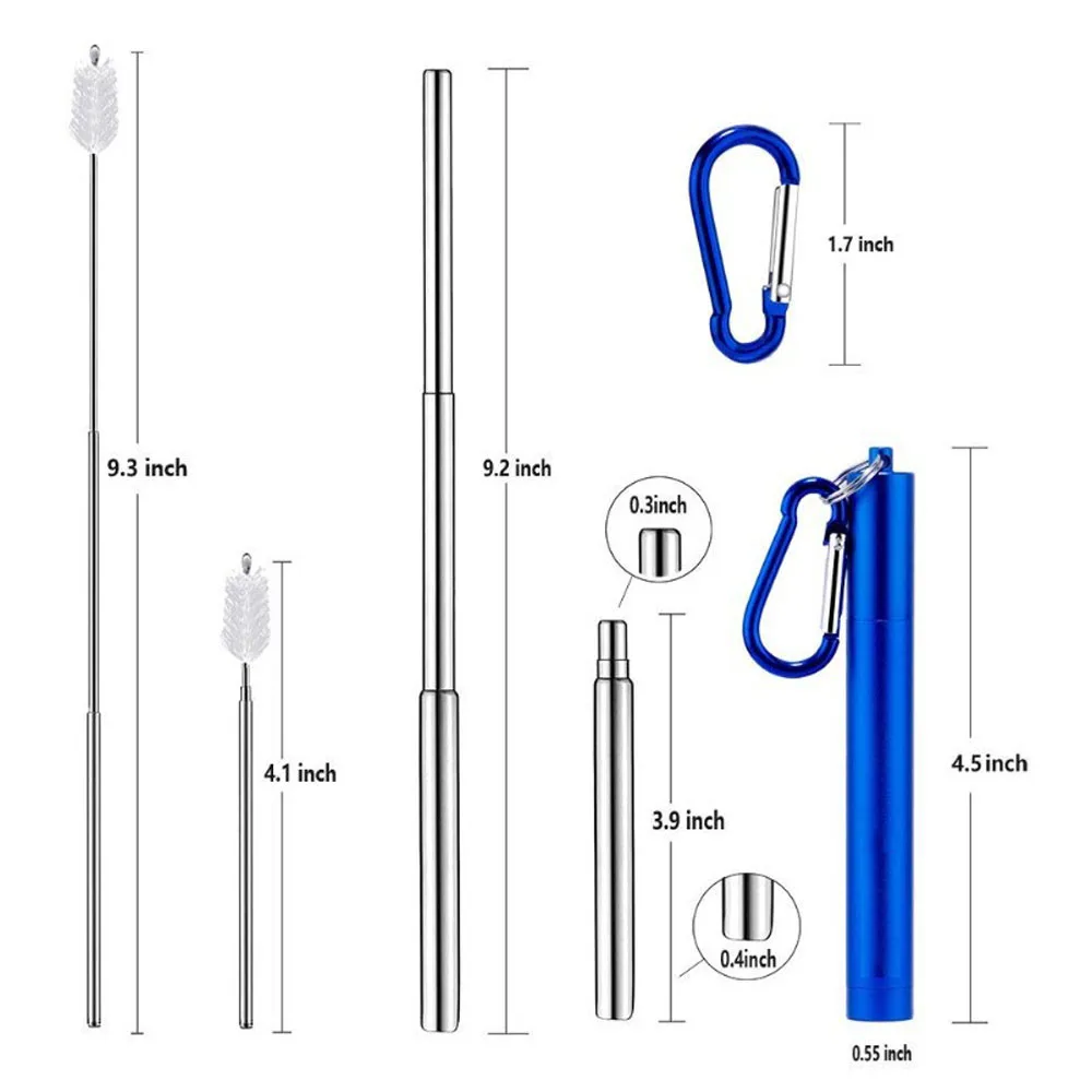 Foldable Reusable Collapsible Metal Straw Telescopic Stainless Steel Straw With Portable Case And Straw Brush