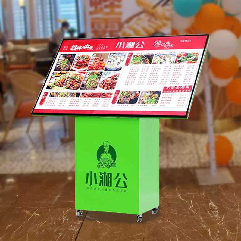 Led Red Ordering Light Box Restaurant Menu Display Card Light Billboard Vertical Charging Large Screen Glass Display Stand