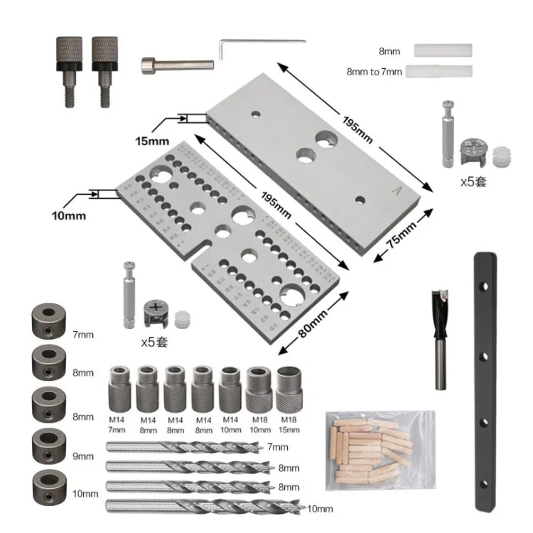 3 in 1 Woodworking Drill Locator Dowelling Jig for Furniture Fast Connecting 2 Adjustable Drilling Guide Punching