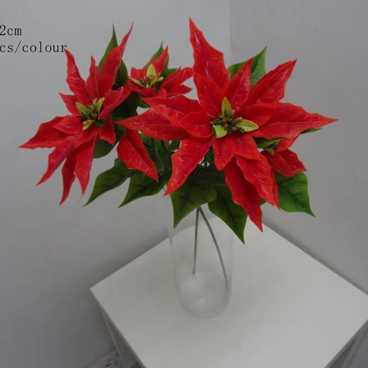 Fabric Rubber  Decorative Artificial Poinsettia Arrangement Christmas Flower