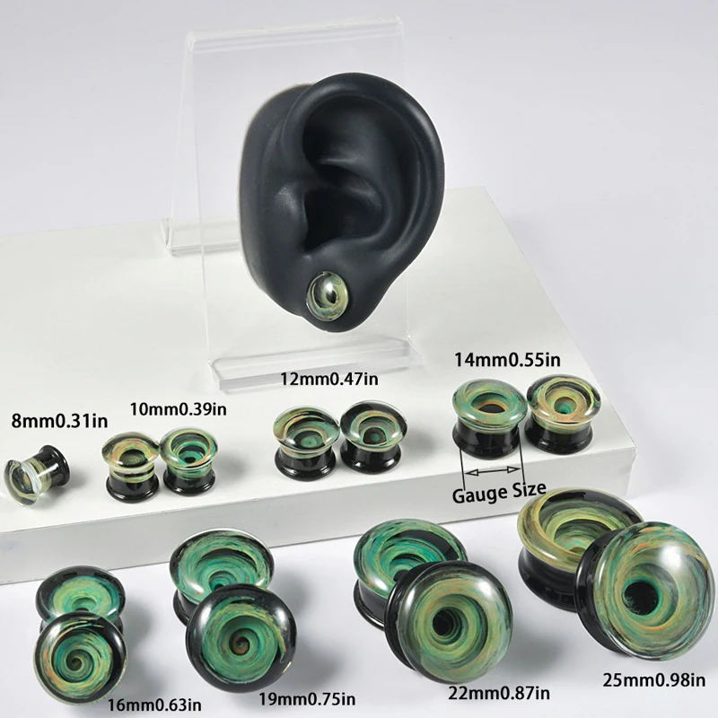 Wholesale Glass Jellyfish Swirl Clear Oil Painting Vortex Ear Plugs Ear Tunnels Gauges Lobes Piercing Jewelry for Women Men