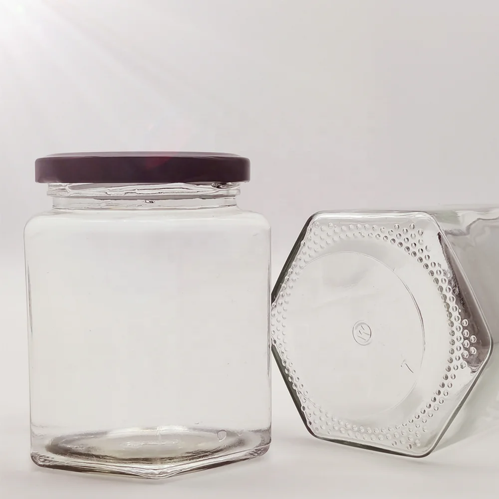 China 110 ml Clear Hexagon Glass Jar with Metal Lid for Honey