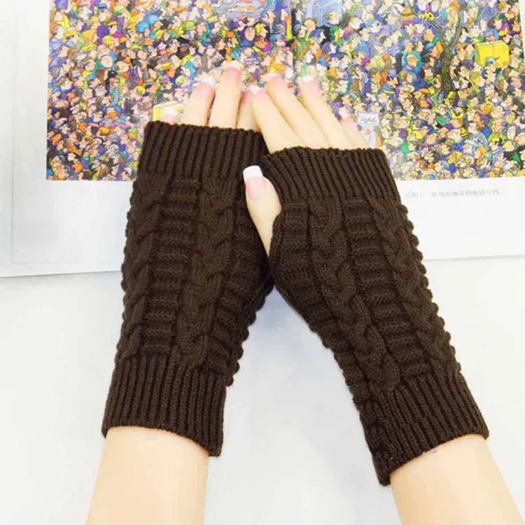 Knitted Wool Warm Arm Cover for Men Women Mid-length Ski Finger Fashion Arm Hand Gloves New Style Jacquard Autumn Winter Picture