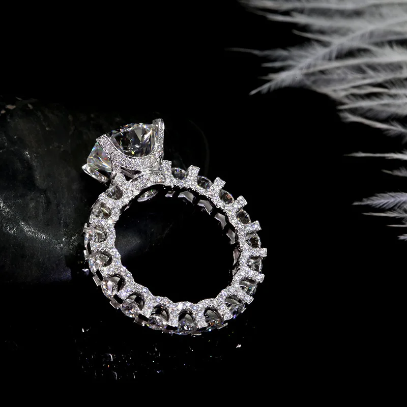 18K Solid Gold Iced Out Main Diamond 2.0CT F VS1 Round Solitaire Eternity Ring Engagement Diamond Lab Diamond Rings for Women