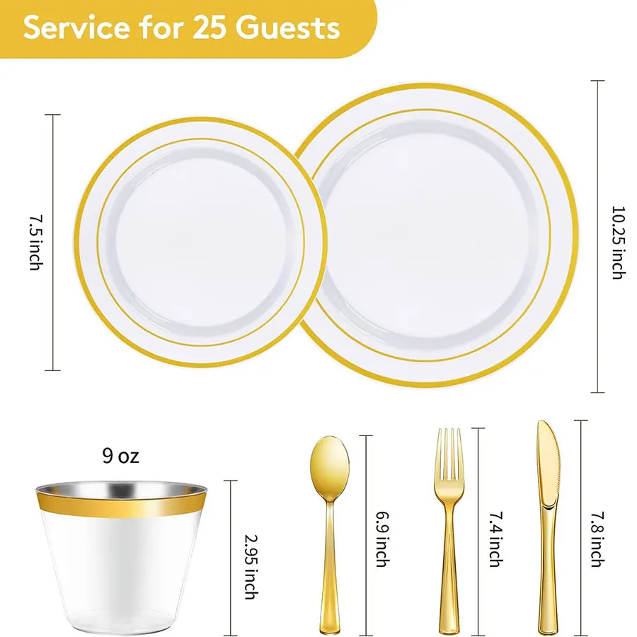 Elegant 150 Count Disposable Flatware Set Western Gold Cutlery for Parties and Weddings Plastic Dinnerware Sets