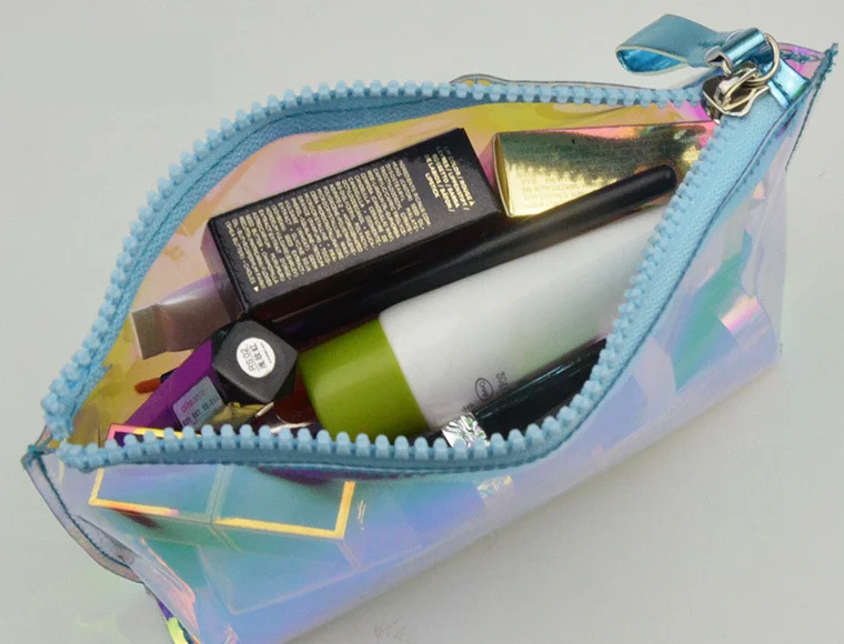 Hot Sale  Promotional  Cute  Laser Holographic TPU Travel  Portable Ladies Women  Make up Cosmetic Bag  Pouch Toiletry Bag