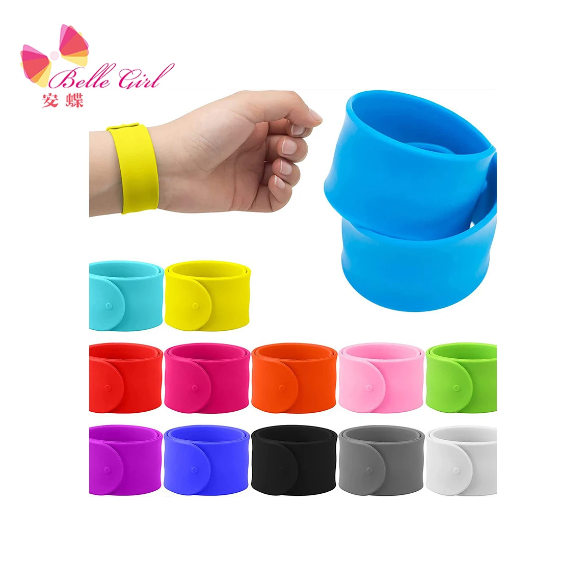 BELLEWORLD OEM Customized logo Cheap Kids Toys Custom Printing Silicone Slap Band Bracelet wristband for gift