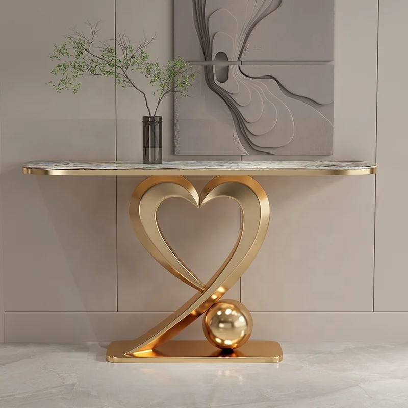 Luxury console table hallway furniture Entry way side table with gold stainless steel frame marble top