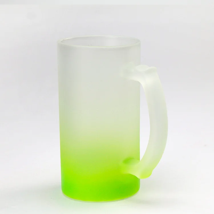 Wholesale 16oz Color Handle Matte Drinking Glass Sublimation Stein Mug Wine Cup Gradient Colorful Bottom Frosted Glass Beer Mugs
