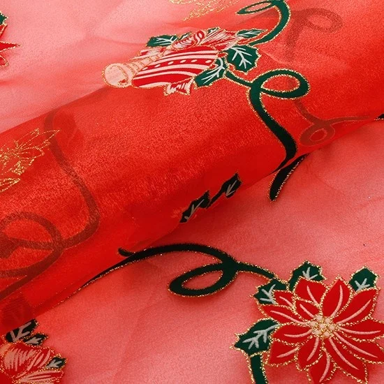 China supplier organza foil glitter metallic print nylon net fabric for christmas celebrate