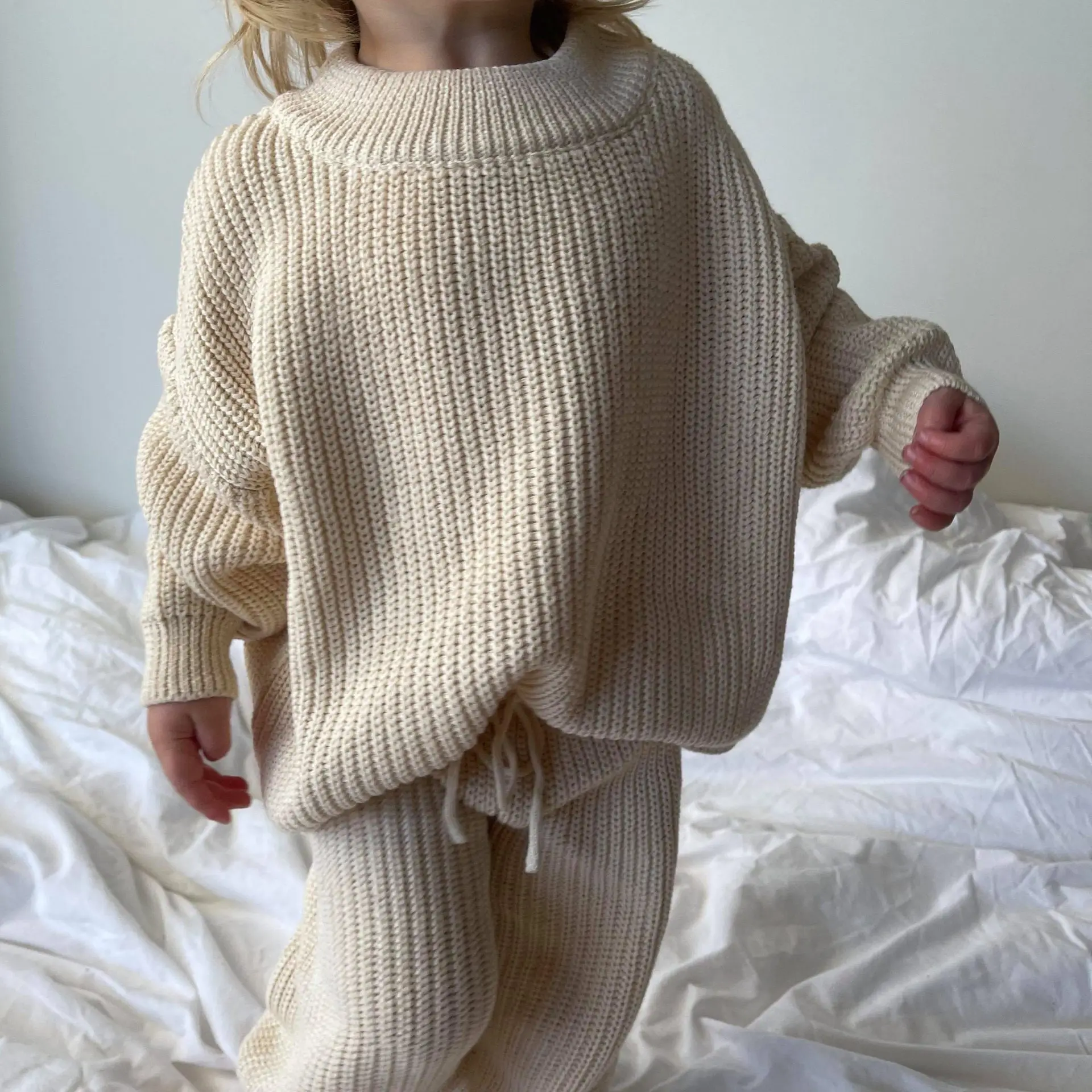 Matching Mommy and Me Cable Knitting Sweater Set Casual Cozy Loose Fit Jumper Set Home Stay Lounge Set