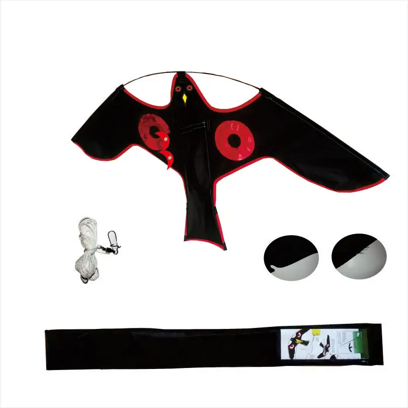 Wholesale 3d Black folding Hawk Kite Bird Scarer Flying Eagle Folding Kite With Telescoping Pole