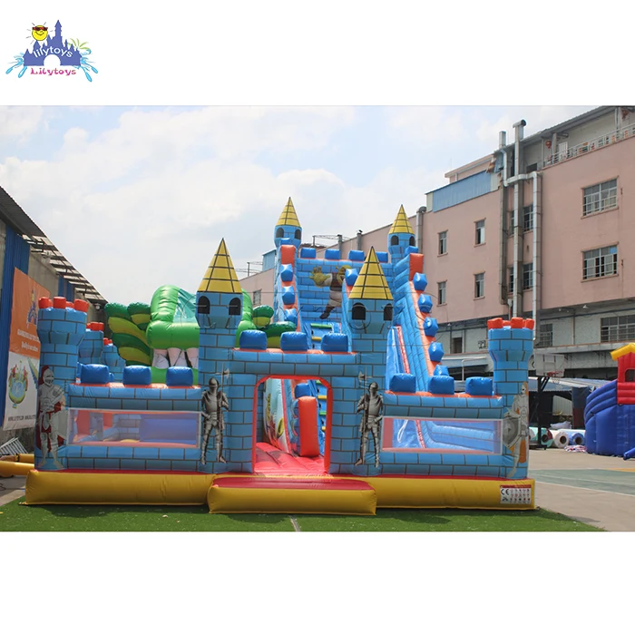 Inflatable jumping castle with fun city inflatable playground bouncy castle with slide air inflated castle for kids