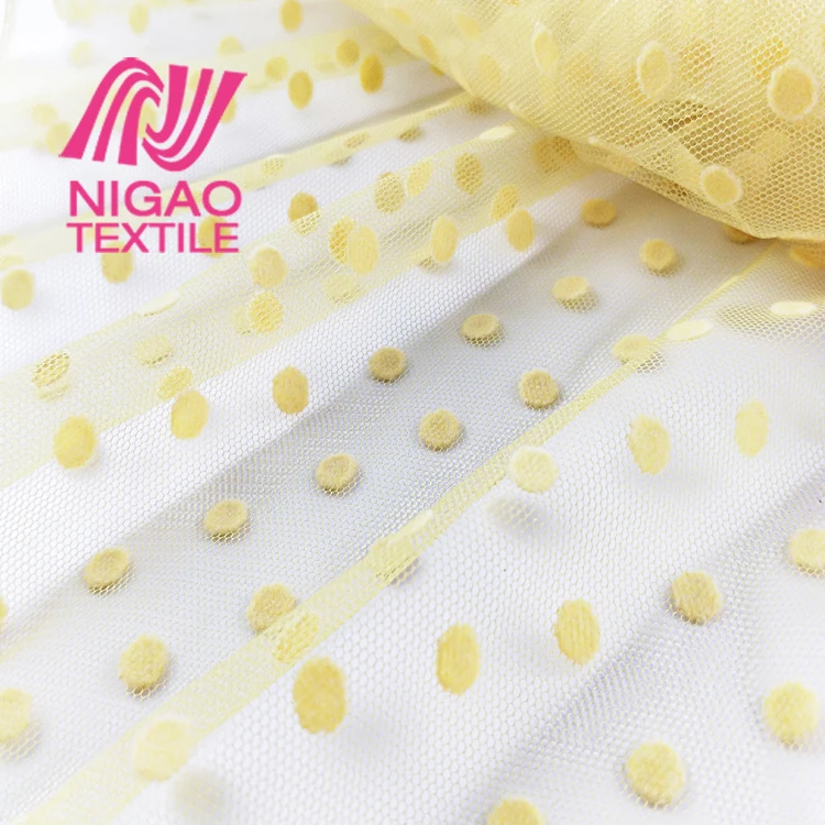 
Fujian factory Polyester tulle mesh flocked mesh fabric for Customized 