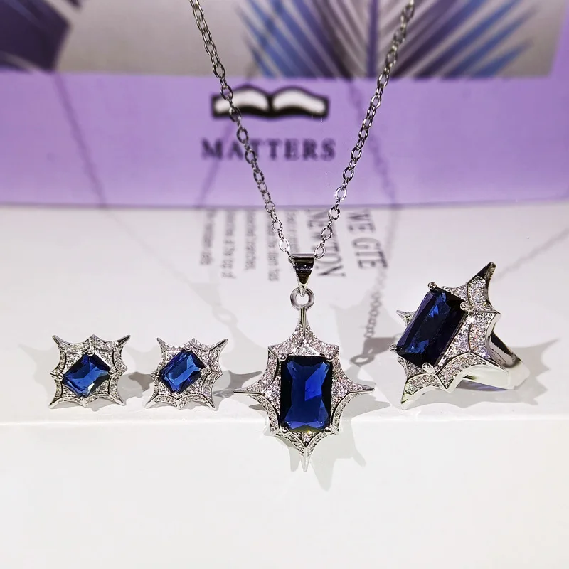 artificial jewellery set necklace gemstone sapphire jewelry set silver