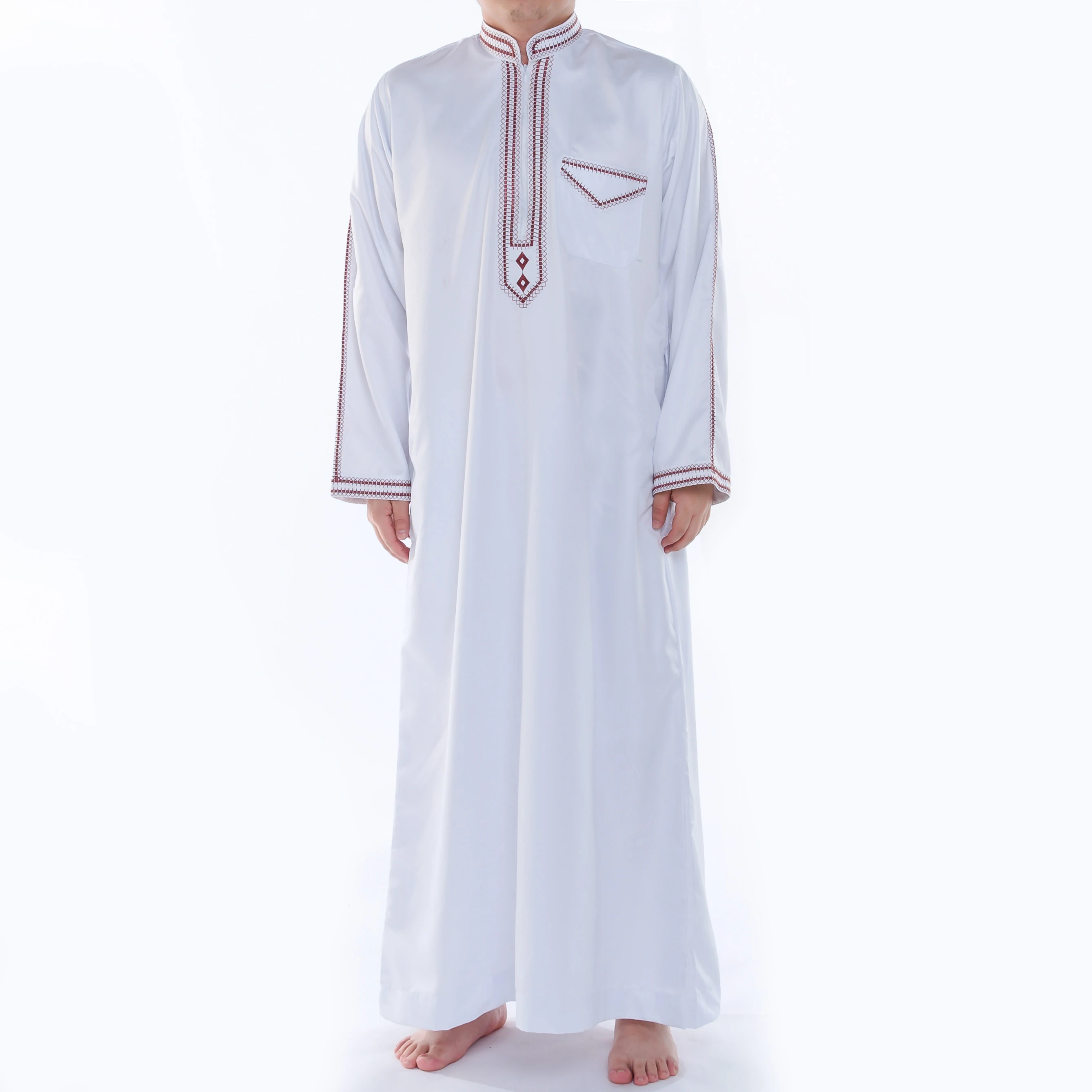 Premium Quality Islamic Men Long Robe Muslim Embroidery Men Round Neck Arabian Robe