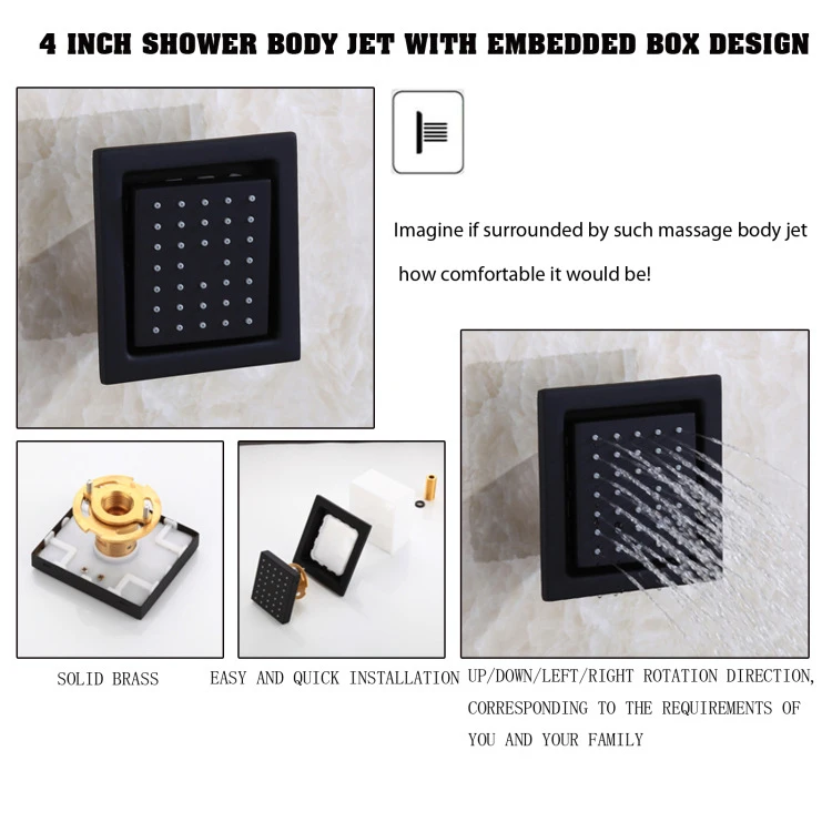 Bathroom LED Shower System Large Waterfall Rainfall Shower Panel with Square Body Spray Jet