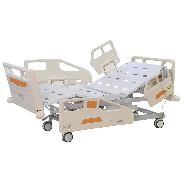 Electric 6 function adjustable hospital bed high quality ABS side rail ICU medical bed central control lock casters