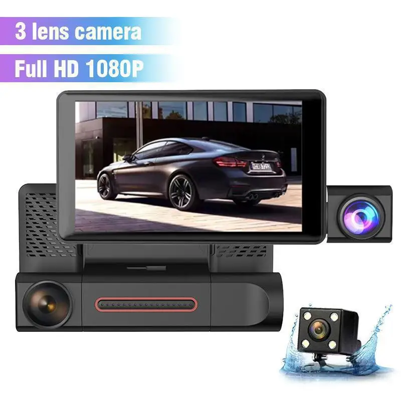 2022 New 4 Inch Screen Car Video Recorder Dash Cam  black box 1080P HD Car Mirror Recorder DVR 3 Lens Dash Camera Cars Camcorder