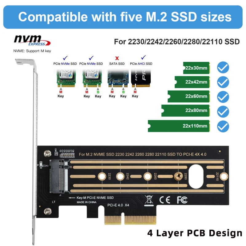 Адаптер M.2 NVME SSD на PCIe 4 0 64 Гбит/с PCIe4.0 X4 для настольного ПК PCI-E GEN4 полная