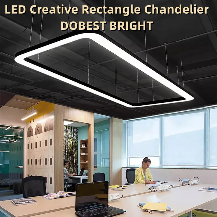 Led Chandelier Black Pendant Light Dimmable Ceiling Hanging Lamp With Remote Control Linkable Square Rectangle Linear Light