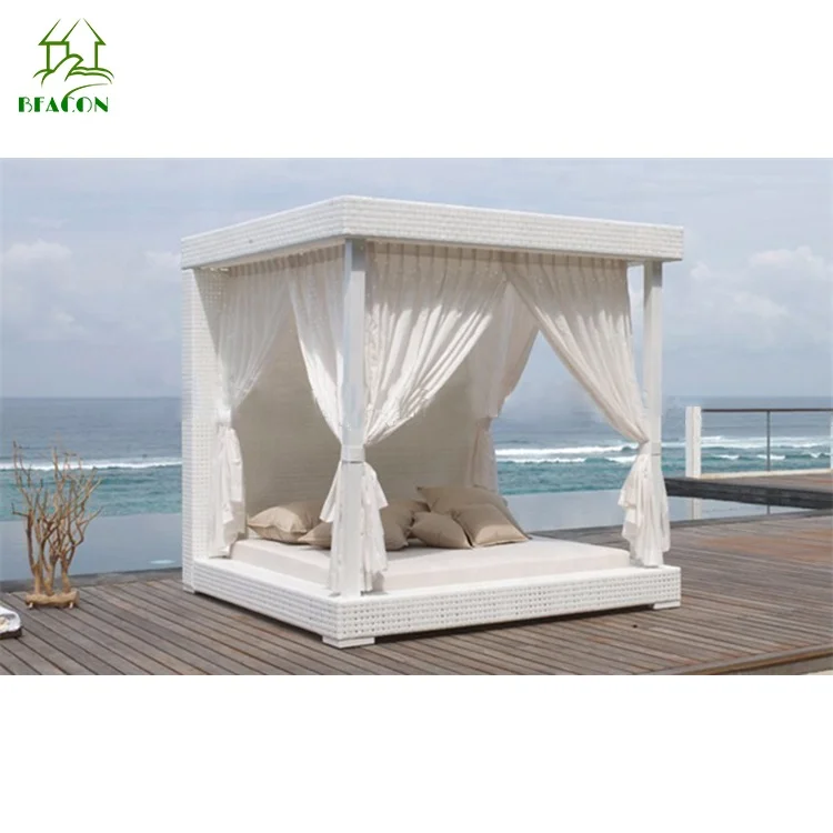 Luxury sunbed canopy patio daybed latest design rattan furniture outdoor PE rattan sun bed lounger bed with canopy