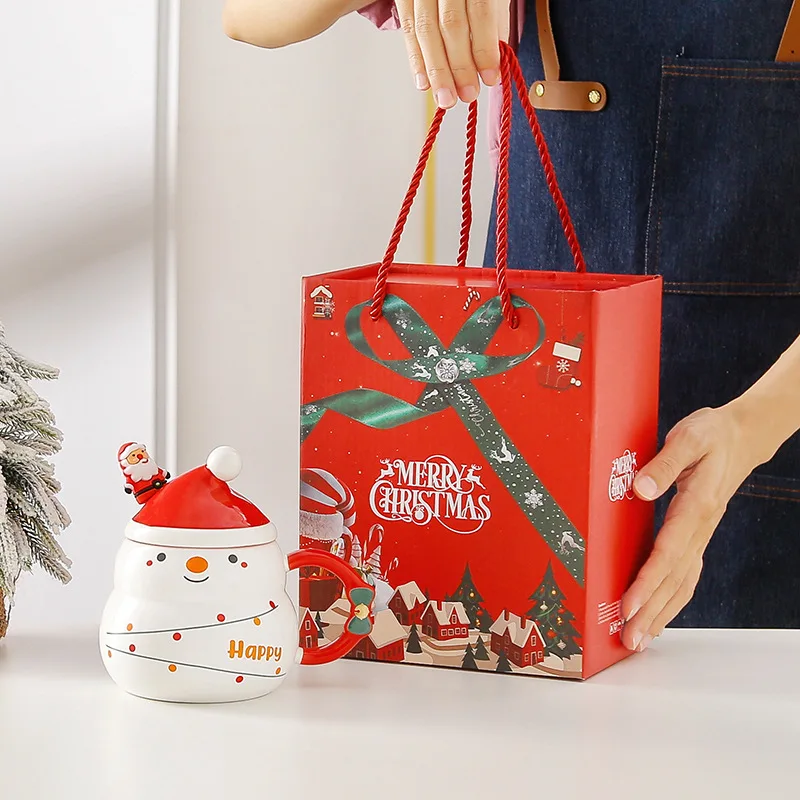 2024 New Ceramic Christmas Coffee Mugs Xmas 3D Santa Snowman Cute Snowman 17 ounce Glossy Ceramic Christmas Mug