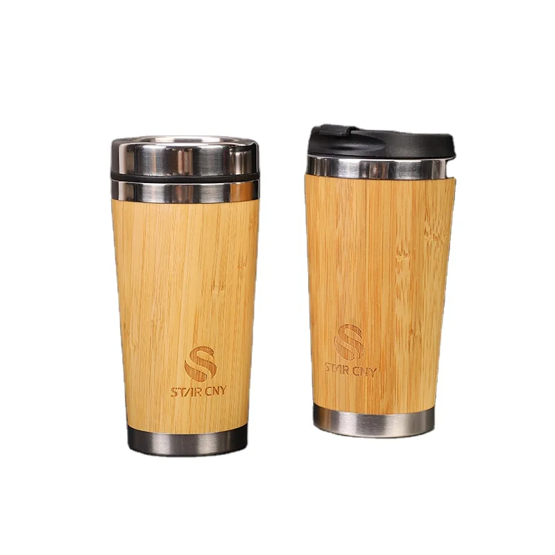 Wood Travel Insulated Coffee Cup 304 Stainless Steel Bamboo Mug With Lid Cool Coffee Mug