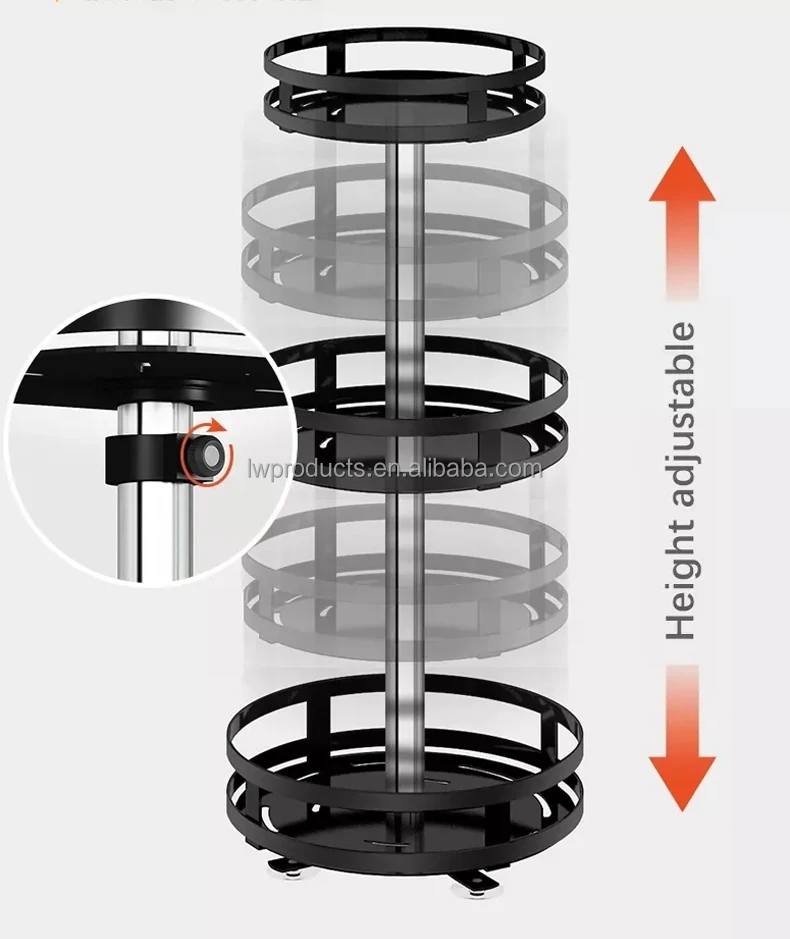 Height Adjustable 3 Tier Cosmetics Makeup Perfume Snack Fruit Storage Stand Tray Rotating Storage Rack