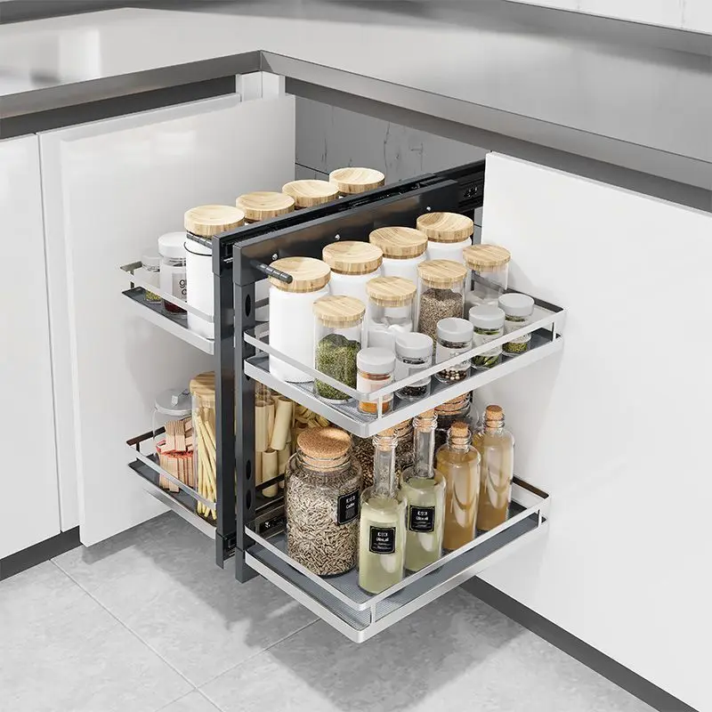 Spot Wholesale Kitchen Universal Magic Corner for Kitchen Cabinet Blind Corner Swing Tray Pull Out Cabinet Magic Corner Basket