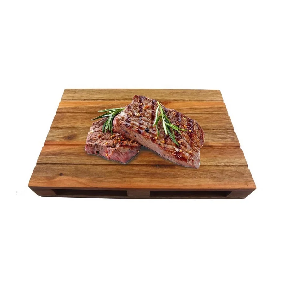 Wooden Serving Tray Food Beef Serving Board Wooden pallet Style Solid wood with Sauce Grooves Bread cutting board Rectangle