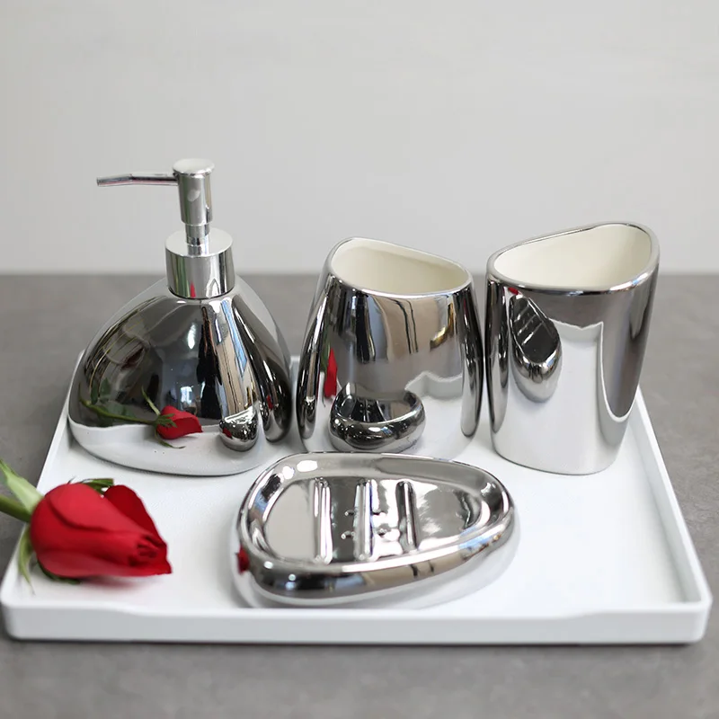 Gold and silver ceramic bathroom four piece wash set