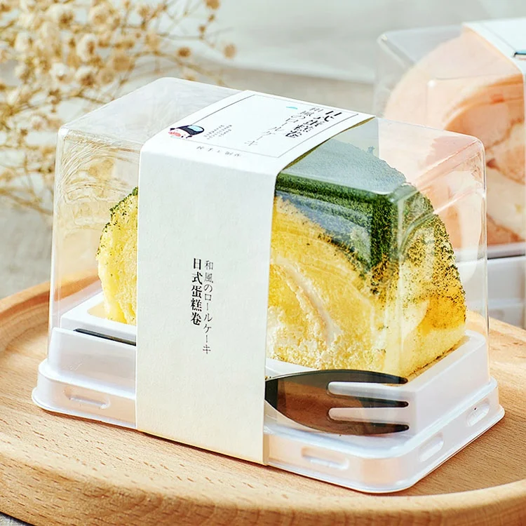 Cake Roll Containers Swiss Transparent Dessert Box Baking Cake Roll Packaging With Fork