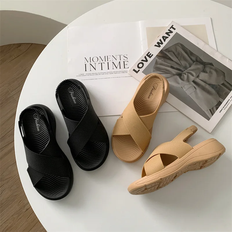 Heli Shark New Pure Color Platform Sandals for Men and Women Summer Outdoor Flat Slides for Winter and Spring