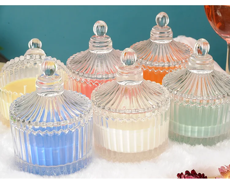 Home Decorative Colorful 650G Crystal Diamond Cutting Castle Wholesale Canada Australia Green Clear Yellow Red Glass Candle Jar