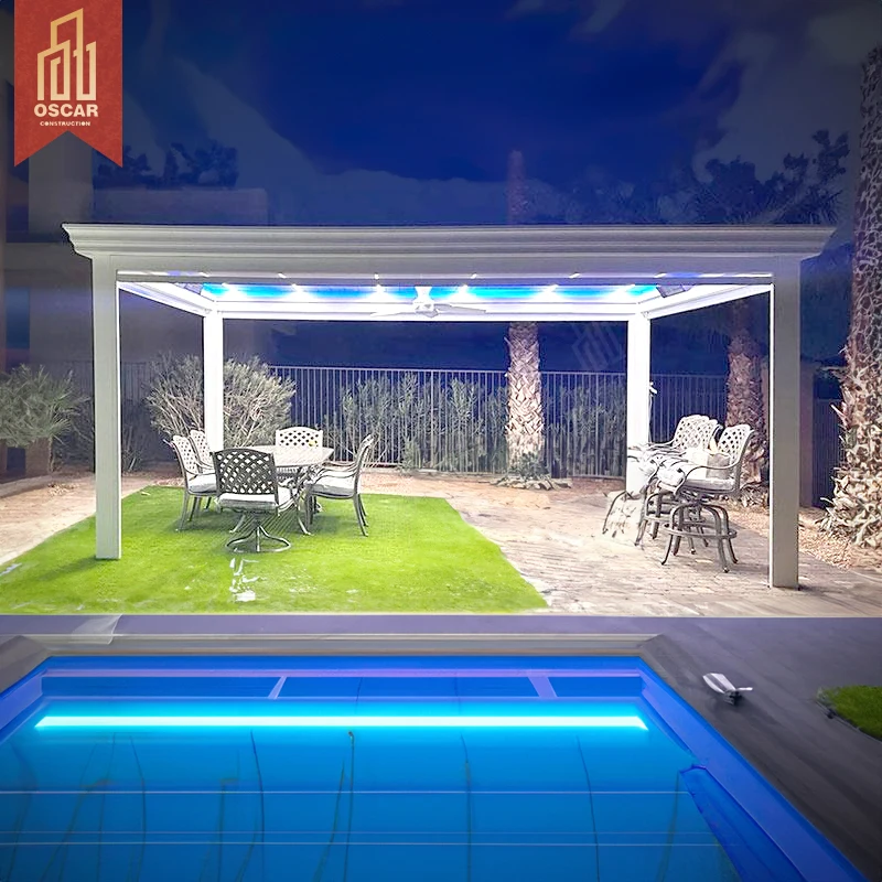Modern Electric Intelligent Garden Metal Aluminum Alloy Pavilion Is Easy to Assemble and Automatic Aluminum Pavilion PVC MDF
