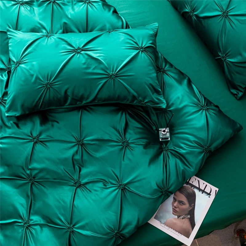 Luxury Twist Flower Design Satin Bedding Set Cotton Duvet Cover BedSheet Set King Queen Bedding Sets Bed Cover Bed Linen