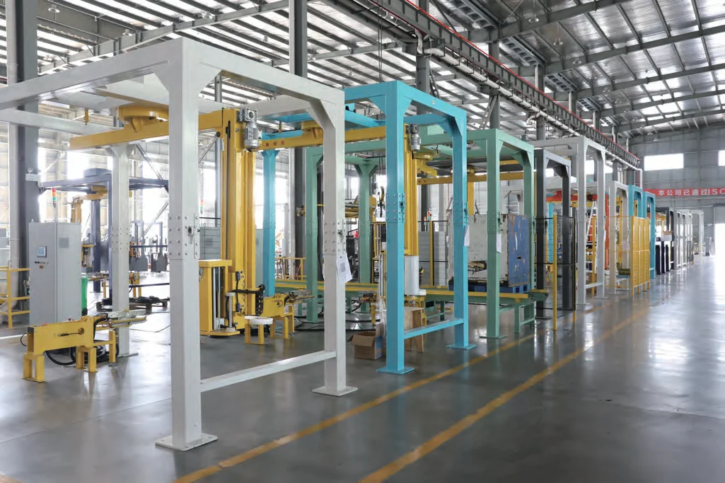 Fully automatic Pallet Film Stretch Wrapping Machine rotary arm wrapper with Pallet Conveyor