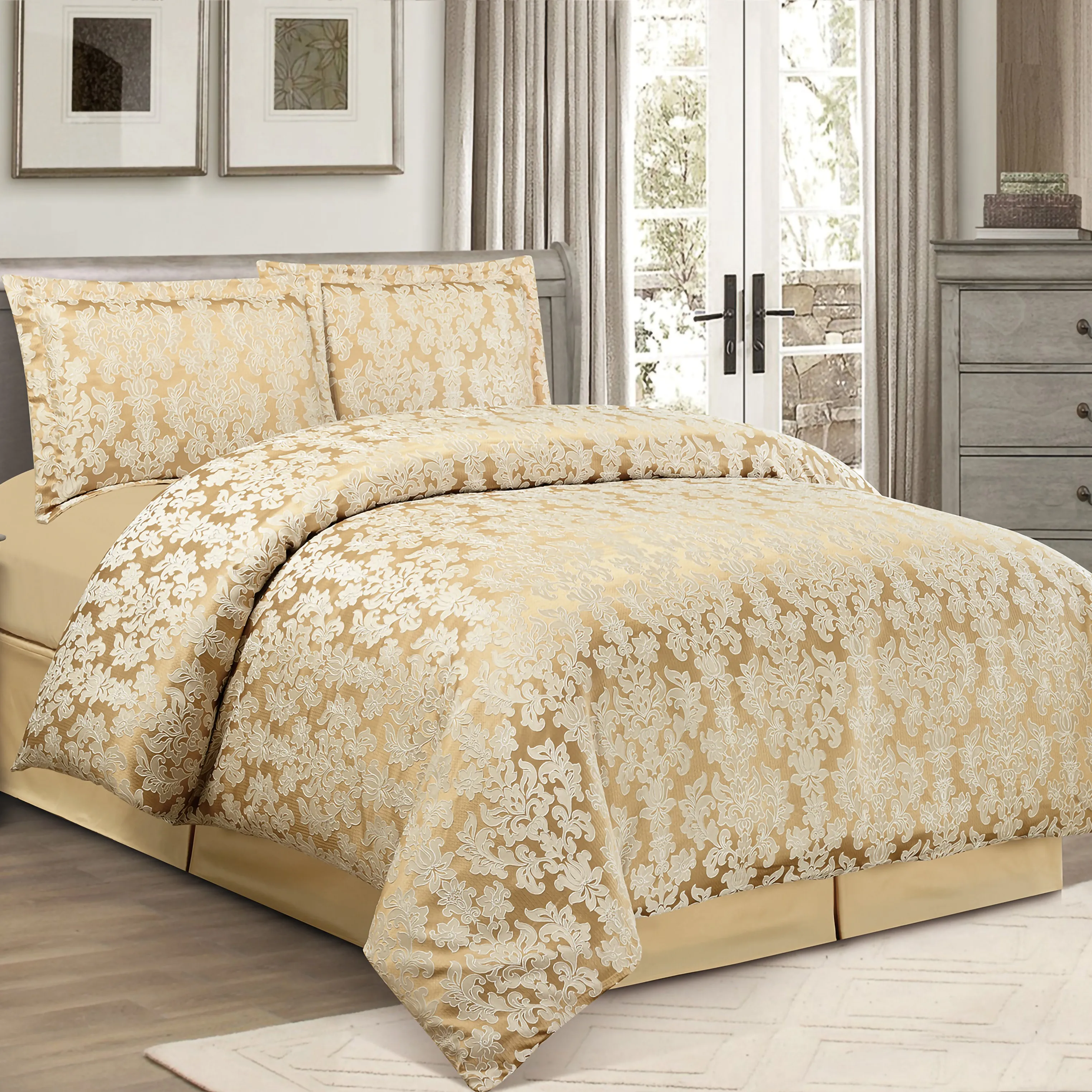 Popular Cheap Price Microfiber Polyester Jacquard Bedsheets Sets Comforter Set 4-Piece Bedding Set