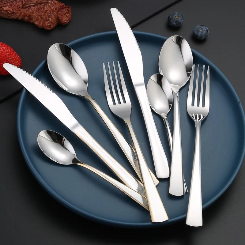 Wholesale Stainless Steel Flatware For Wedding Luxury Cutlery Set With Golden Handle