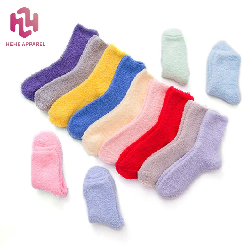24 цвета конфеты цвет коралловый флис женские носки; Оптовая продажа; Зимние плотные носки-тапочки свободного покроя сплошной цвет половина флисовые толстые короткие носки