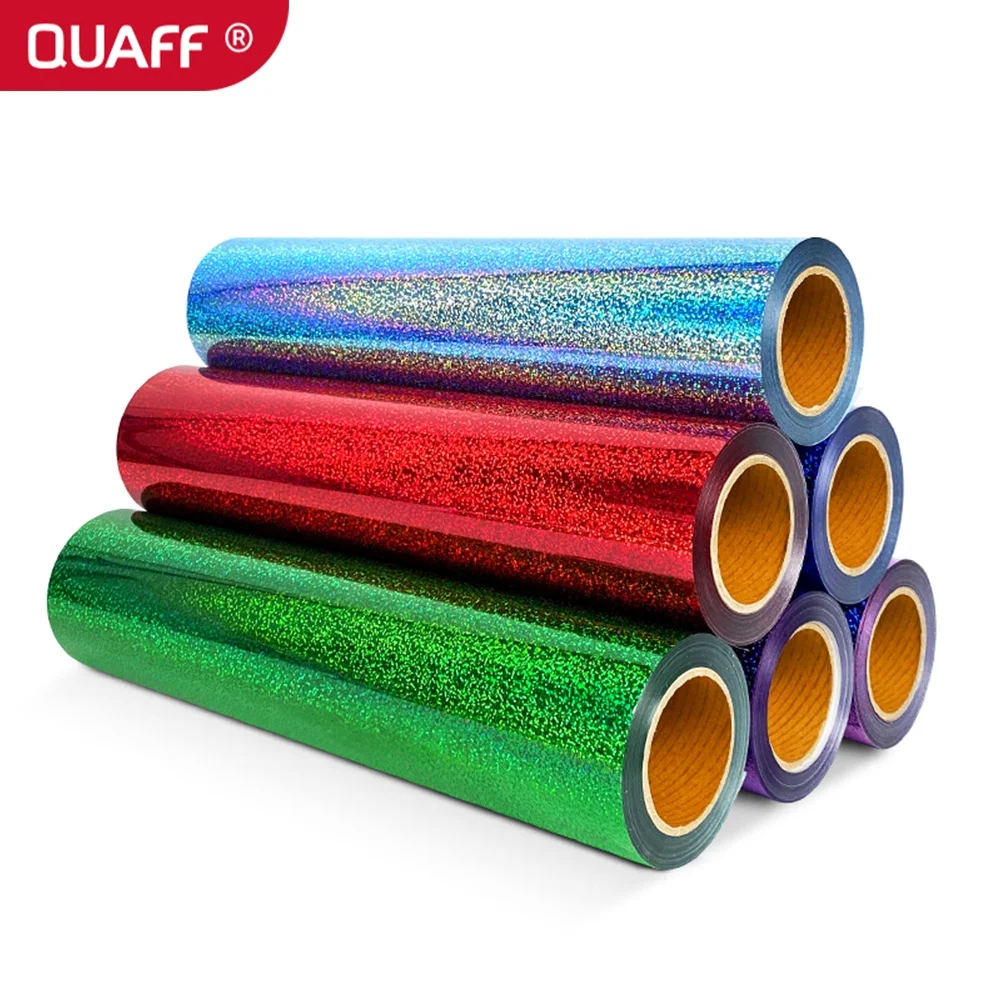 QUAFF wholesale hologram heat transfer vinyl made in korea 0.5*25m support custom size for Cutting plotter diy t-shirt logo