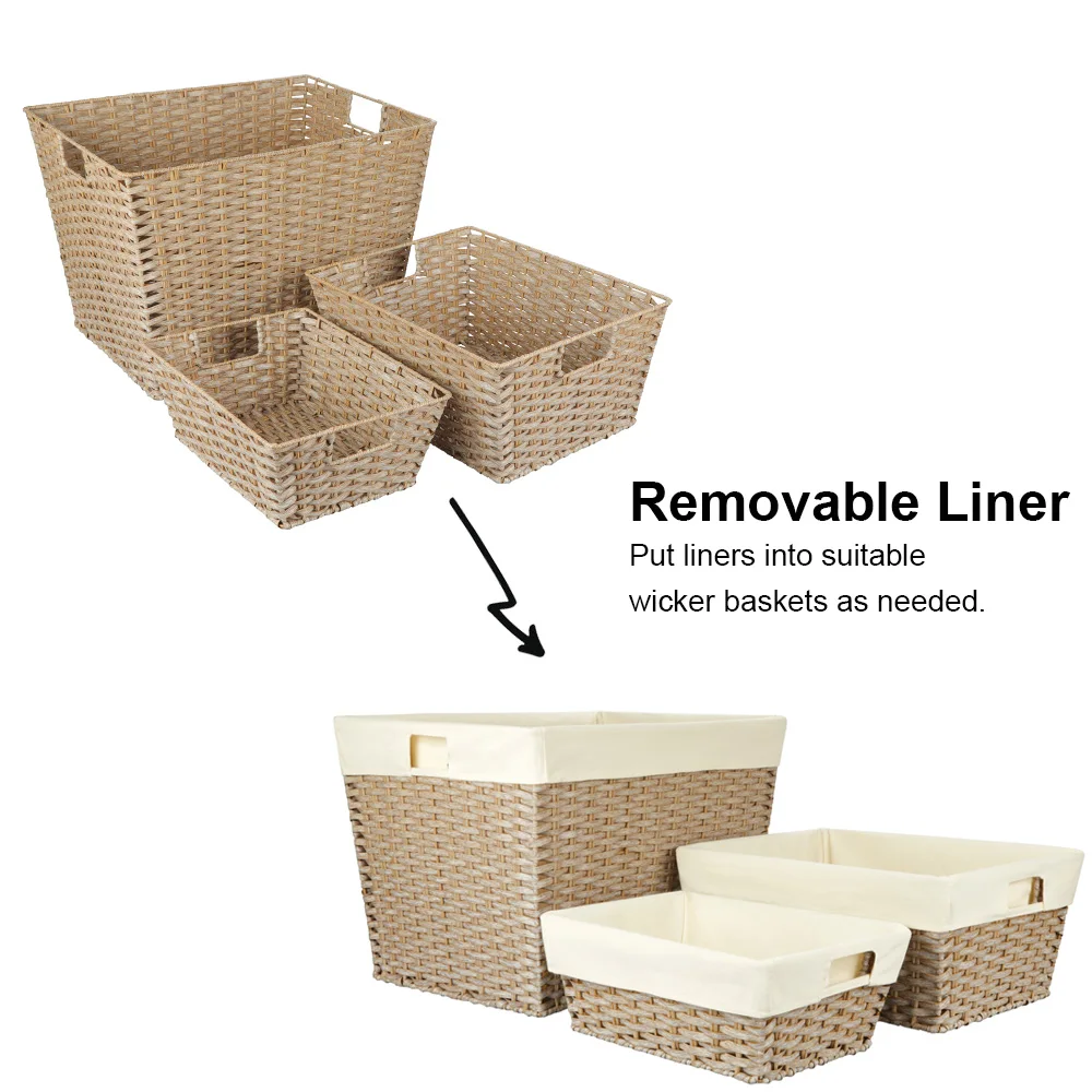 LINDON Removable Liner Versatile Wicker Organization Baskets Hand Woven Storage Basket