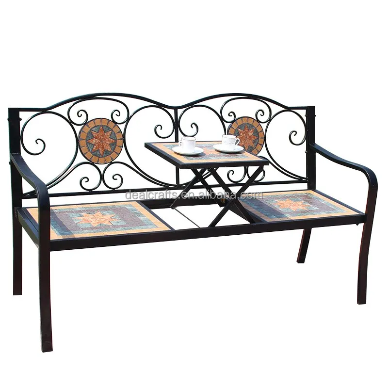 Balcony Patio Mosaic Design Long Bench With Lifting Table For Outdoor Indoor Used