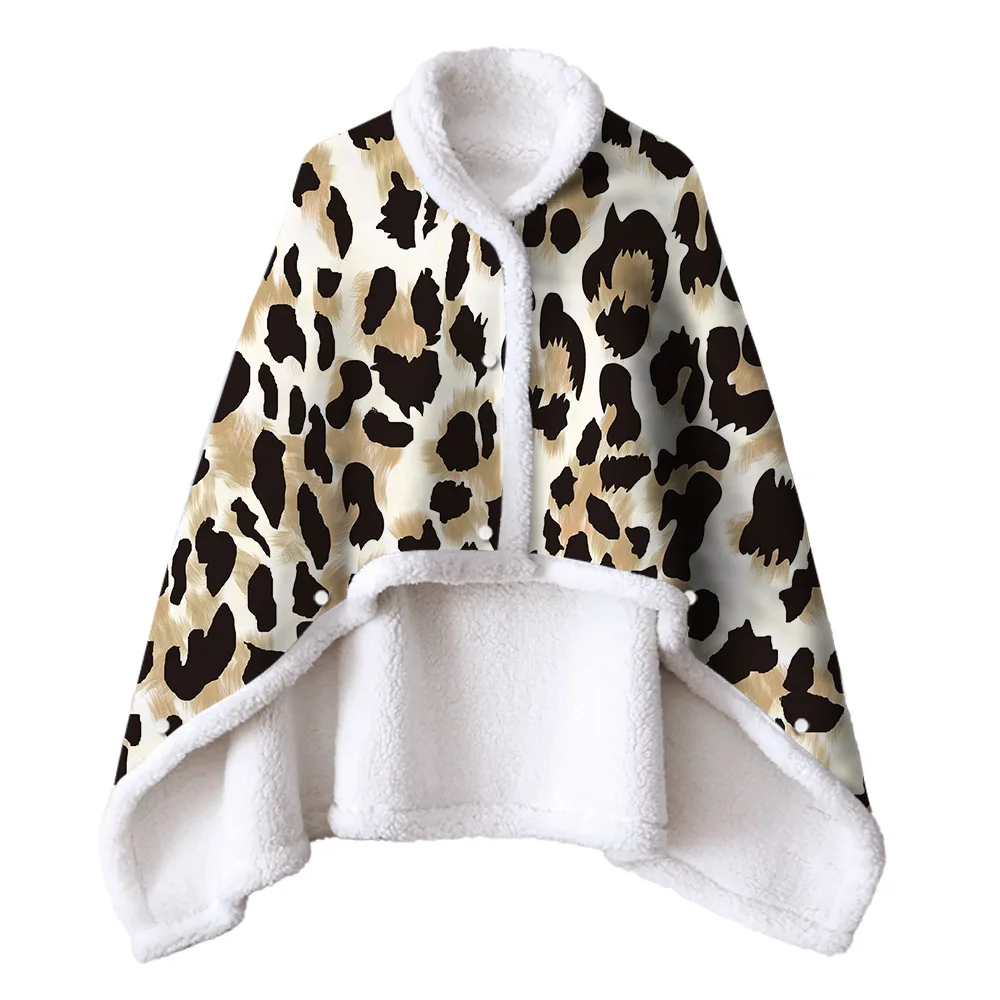 Double Sherpa Fabric Wearable Cloak Blanket Cloak Double Flannel Printed Blanket
