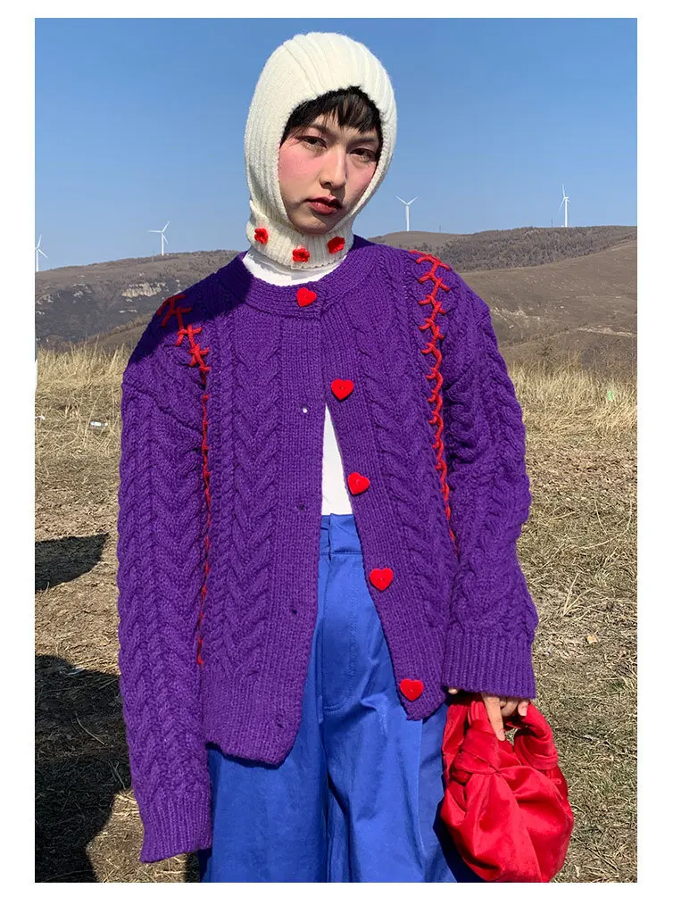 Twist sweater women fall winter loose cardigan all match long sleeved knitted top