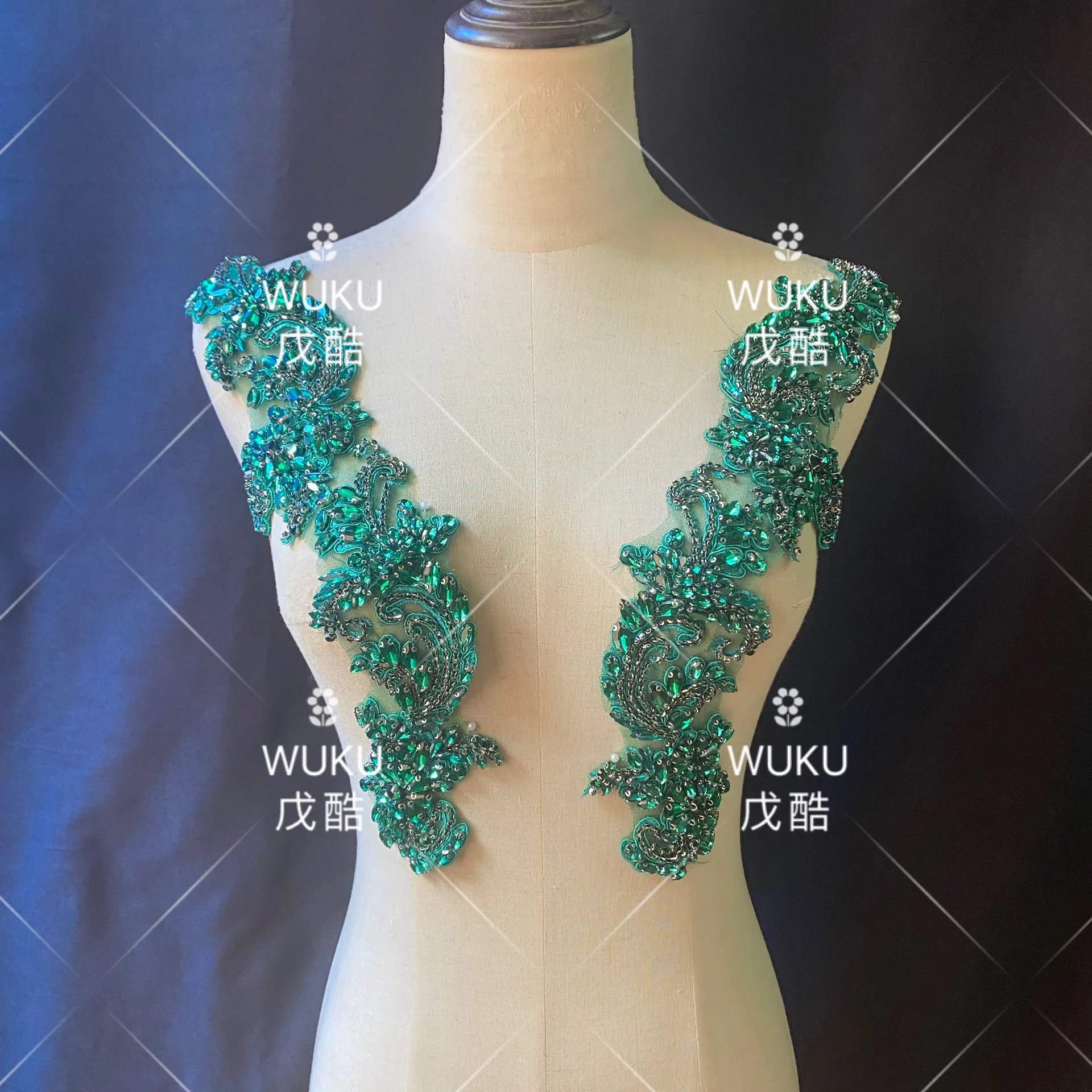 wedding shoes crystal beads in twon tone lace pair patch in green